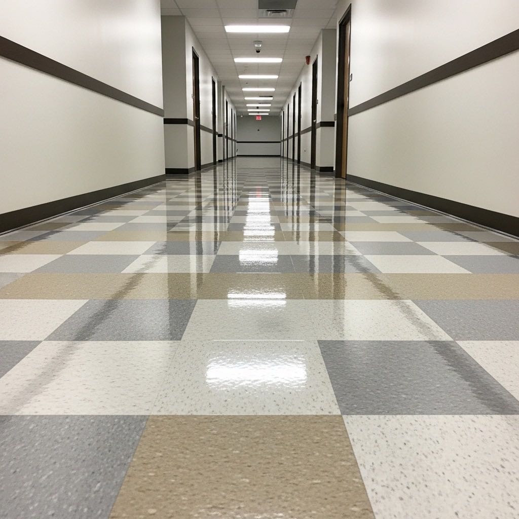 Freshly refinished VCT floor