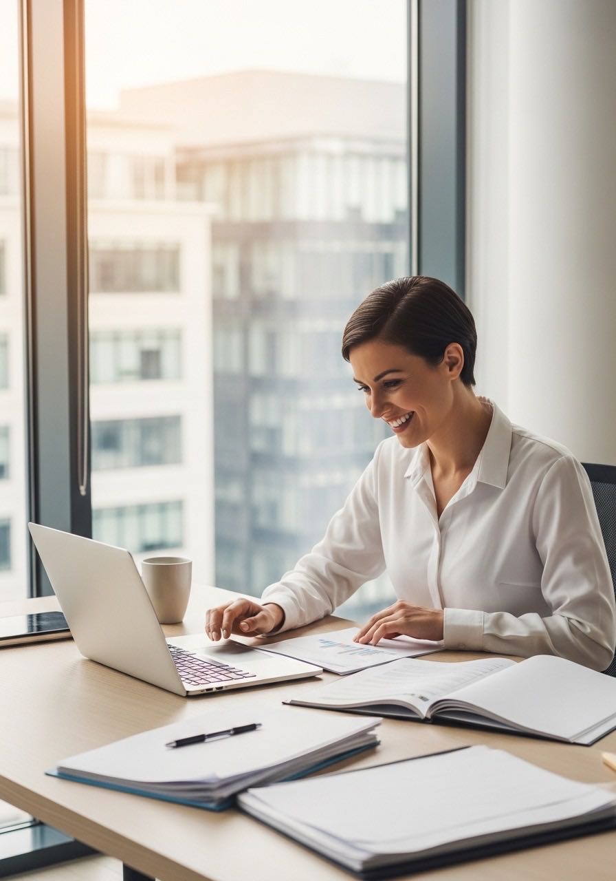 Satisfied facility manager reviewing a positive report